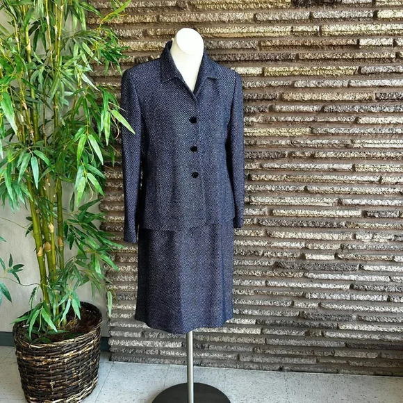 Doncaster Blue Tweed Classic Skirt Suit Size 10 - Picture 1 of 6